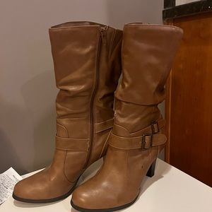 Tan calf heel boots worn twice